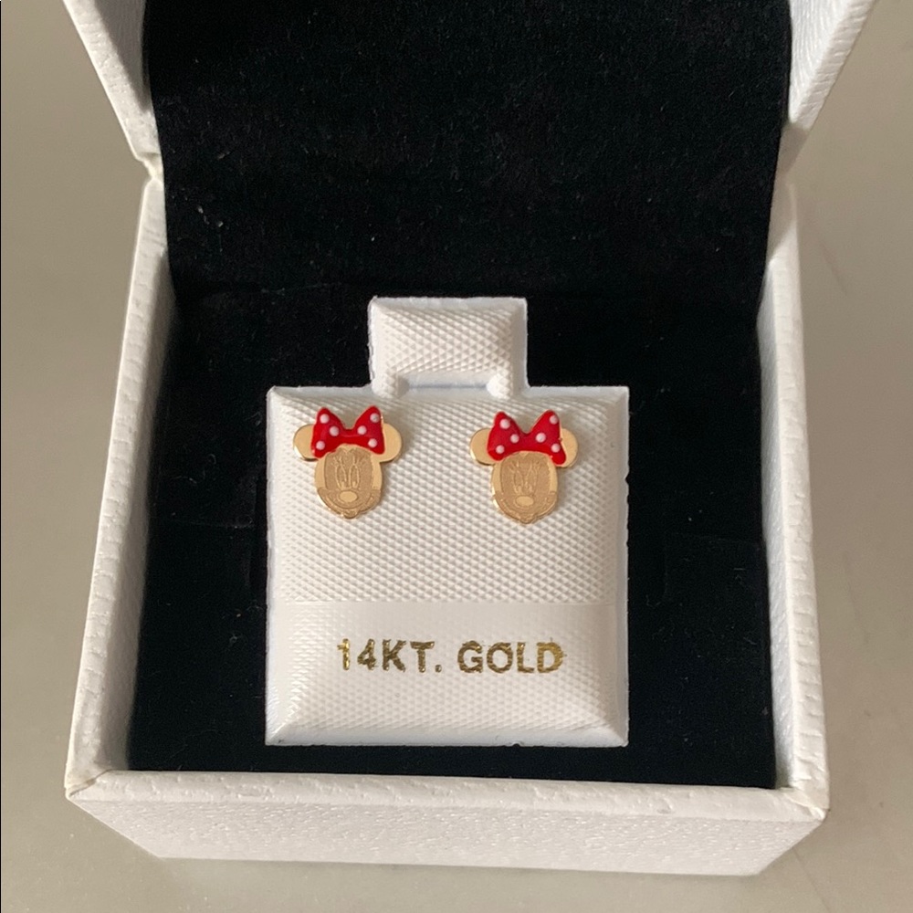 14KT Gold Minnie Mouse Earrings with Red Bow